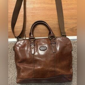 Fossil Dillon Pilot Bag Genuine Brown Leather Messenger Bag Extremely Large
